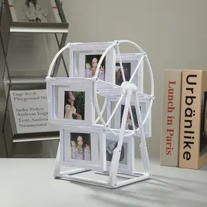 🎡 Ferris Wheel Photo Frame | Rotating Picture Holder | White Windmill Style Display | Tabletop Home Decoration (Holds 6 Photos) Home Decor Accessory