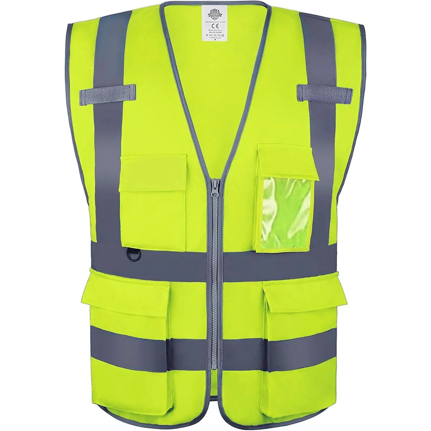 High Visibility Vest with Multi Pockets and Zipper, L,Reflective Strips, Fit for Men & Women, Work, Construction,Cycling, Runnning, Surveyor, Volunteer (Yellow-L)