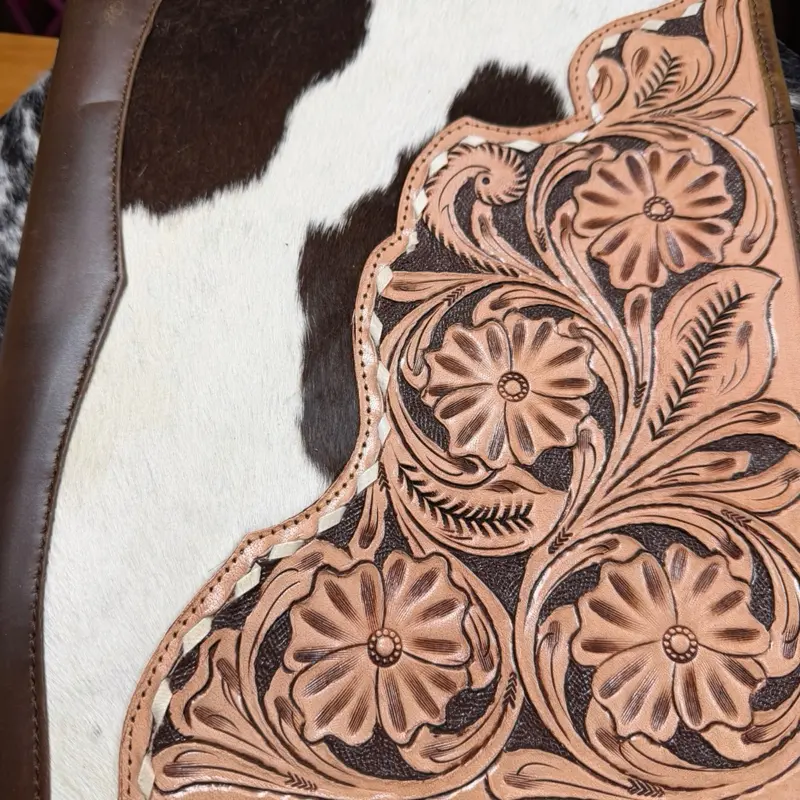 Tooled leather and Cowhide zip 3ring binder