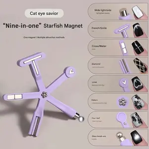 Cyrilynns Nails 9-In-One Purple Nail Art Magnet Featuring Fancy Designs Multifunctional Glass Beads And Cat's Eye Nail Polish Gel Specially Designed With A Strong Magnet