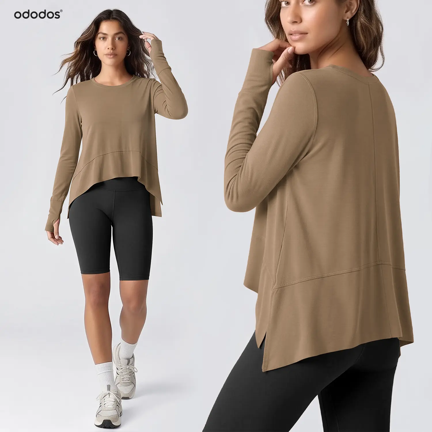 ODODOS Long Sleeve Crop Top Women Thumb Hole Athletic Workout Yoga Tee