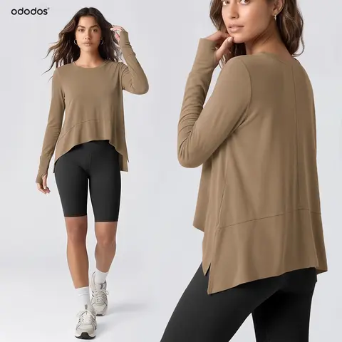 ODODOS Long Sleeve Crop Top Women Thumb Hole Athletic Workout Yoga Tee