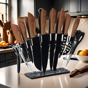 19 PCS Professional High Carbon Stainless Steel Knife Set with Block,Ultra Sharp Chef Knives, Steak Knives, Bread Knife, Scissors & Sharpener