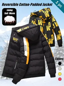 Men's Reversible Hooded Down Jacket, Thickened Warm Coat with Detachable Hat, Trendy Print, Multiple Colors Available