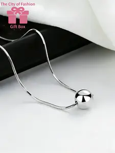 S925 Sterling Silver Simple Ball Decor Minimalist Round Pendant Necklace for Women & Girls, Trendy Charm Necklaces, Minimalist Aesthetic, Fashion Jewelry for Party, Daily Clothing Decor, Trendy All-match Jewelry for Anniversary Gift, Daily Wear Necklace