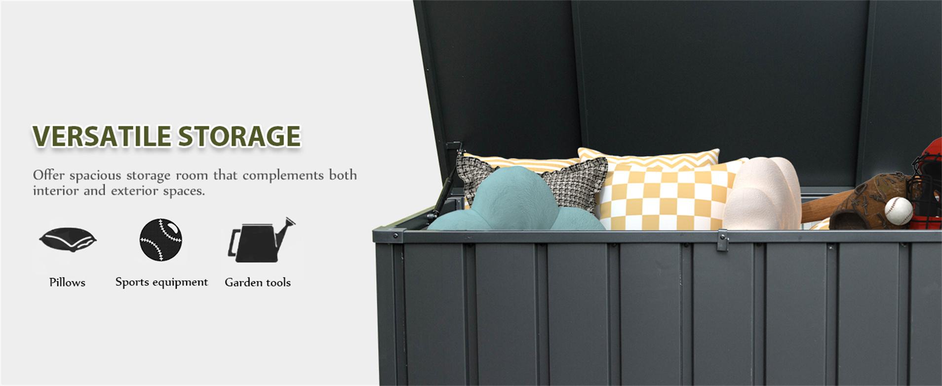 120 Gallon Waterproof Outdoor Storage Deck Box, Lockable Patio Storage Bin, Dark Gray, For Patio Garden Backyard