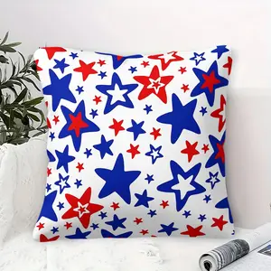 4th of July Patriotic Stars Throw Pillow, Red White Blue Geometric Cushion, Festive Accent Pillow Includes Pillow Core, For Sofa Couch Bedroom Living Room Dorm, Great Independence Day Gift