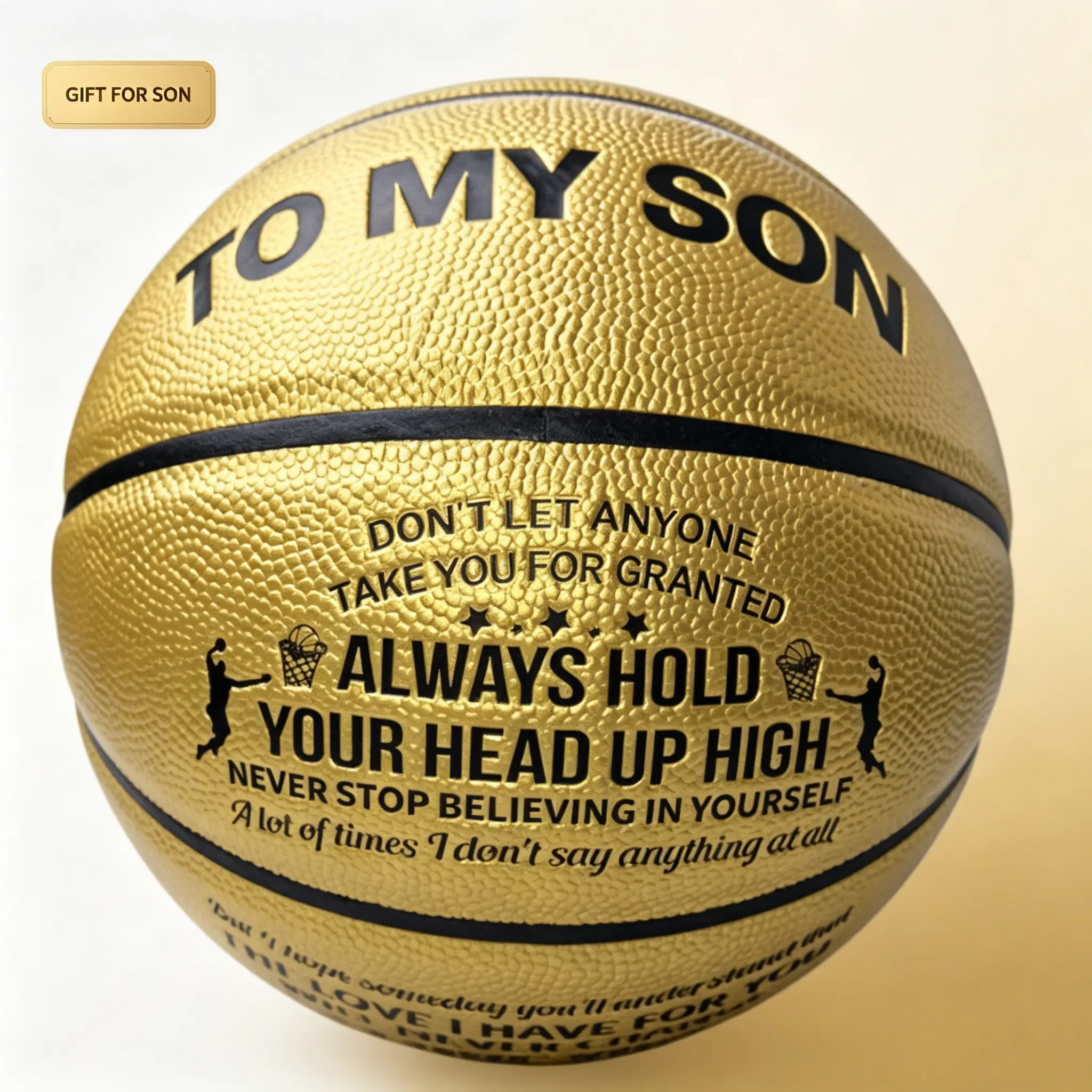 To My Son Gold Engraved Motivational Basketball, Premium Textured Leather Basketball, Meaningful Encouragement Keepsake Gift for Teenage Boys, Ideal Birthday Graduation Christmas Present from Parents, Indoor & Outdoor Training Basketball