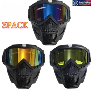 3-Pack Anti-Fog Motocross Goggles 2026 Trend Adjustable Retro Skull Design Off-Road Windproof Cycling Protective Gear Motorcycle Riding Glasses UV Protection Durable Impact Resistant Sports Eyewear for Dirt Bike ATV Outdoor Racing and Daily Riding Use