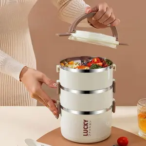 Multi-Layer Lunch Box Large Capacity Dual Layer with Lid, Stainless Steel Divided Food Container, Reusable Meal Box for Soup and Breakfast, Portable Lunch Box