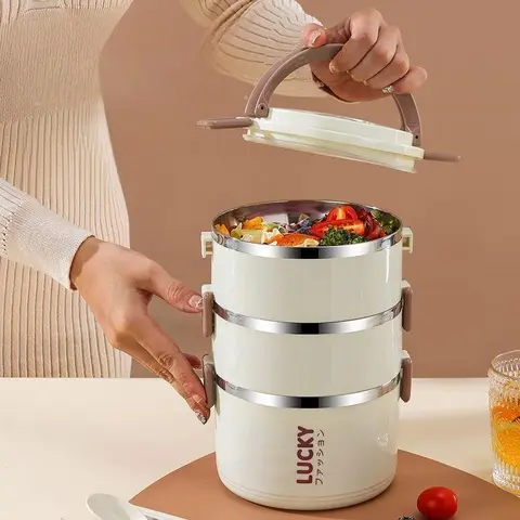 Multi-Layer Lunch Box Large Capacity Dual Layer with Lid, Stainless Steel Divided Food Container, Reusable Meal Box for Soup and Breakfast, Portable Lunch Box, Durable Lunch Box, Lunchbox, Containers for Food