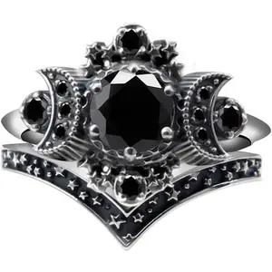 Triple Moon Godness Band Ring Set Purple Crystal Cresent for Women Wedding Engagement Promise Jewelry