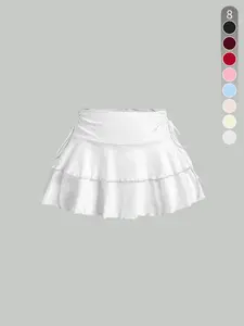 Women's Solid Ruffle-Hem Side-Tie Short Skirt Stylish Casual Staple Versatile Day-to