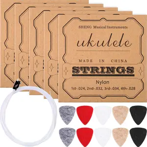 5 Sets Nylon Ukulele Strings with 10 Ukulele Felt Picks Strings Accessories Kit for Soprano (21 Inch)/ Concert (23 Inch)/ Tenor (26 Inch)