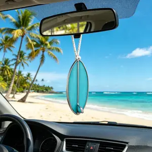 Surfboard Car Decor Charm Beach Rear View Mirror Accessories Stained Glass Ocean Decor Hanging Sun Catcher Surfer for Women Men