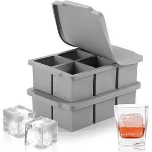 Large Ice Cube Tray with Lid Pack of 2, Stackable Big  Square Ice Cube Mold for    Soups Frozen ,