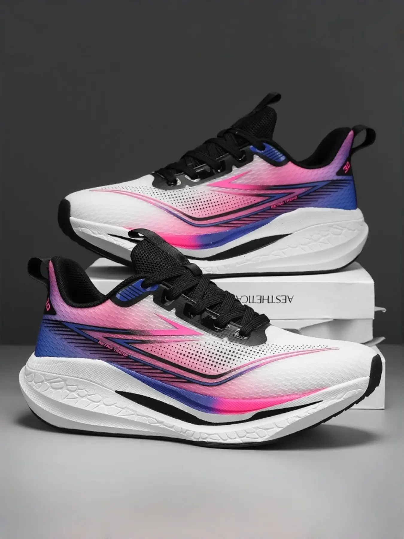 Unisex Large Size Running Shoes, Breathable Durable Textile Upper, Sporty Ombre Design, Medium Width, All Seasons, Casual Wear, Breathable Running Sneakers, Trendy Running Shoes, Running Footwear, Fashion Running Shoe