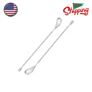2 Pcs 12 Inch Bar Mixing Spoon Cocktail Spoon Stainless Steel Bar Long Spoon