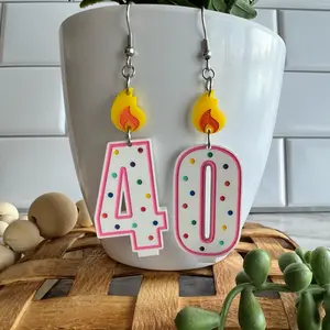 Hypoallergenic Birthday Candle Acrylic Dangle Hook Earrings