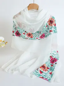 Elegant Floral Scarf Shawl for Women, Multifunctional Headscarf for Outdoor, Sun Protection Beach Wear, Available in Multiple Colors, Casual Soft Scarf, Embroidery Shawl