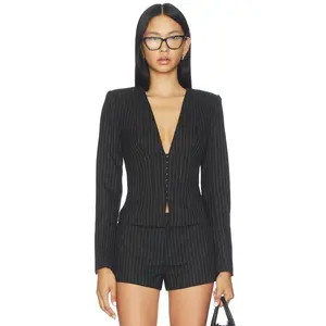 Lovers and Friends Peyton Blazer Jacket in Black Pinstripe