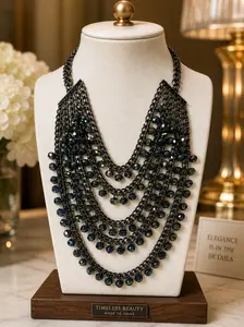Midnight Luxe Multi-Layer Beaded Statement Necklace