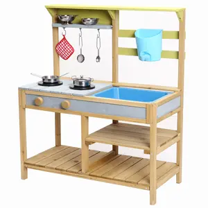 GARVEE Wooden Play Kitchen for Toddlers and Outdoor Use with Stove Top, Rotatable Knob, Water Box, Faucet, and Removable Sink - Pretend Play Toy for Boys and Girls