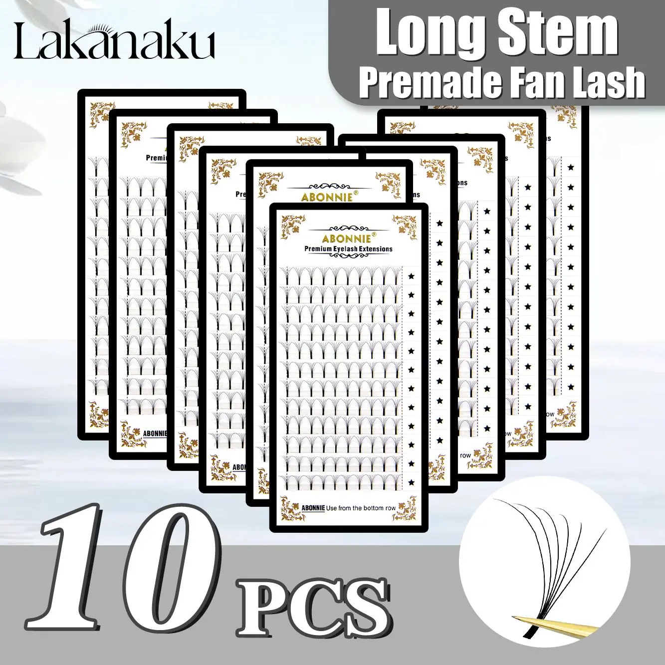 Abonnie 10 Cases Russian Volume Eyelash Extensions Eyelash Bouquets Volume Long Stem Soft Matte Black Premade Extension 2026 New