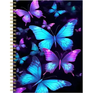Spiral Journal Notebook for Women,A5 College Ruled Notebooks 6"x 8.4", 120 Pages (60 Sheets) Lined Journal with  Thick Paper, for School Office (Blue  Butterfly)