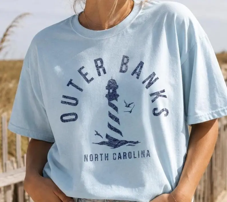 Comfort Colors Outer Banks Lighthouse Beach Tshirt, OBX North Carolina Travel Souvenir Tee