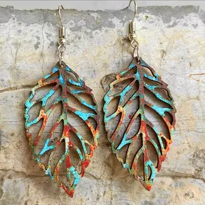 Wooden rustic leaf earrings