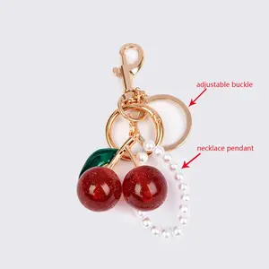 WDX cherry  for  Upgraded version with necklace pendant and adjustable buckle with green leave ，Cherry Keychain ,   Keychain, Stylish Keychain, Women's  & Backpack  Pendant Valentine's Day Christmas Gift Giving  ，purse   bag exquisite charm