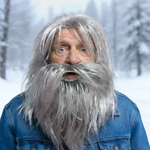 Realistic Synthetic Hair Wig and Beard Set, Hair Cover and Beard for Halloween and Cosplay Elder Costume Accessories