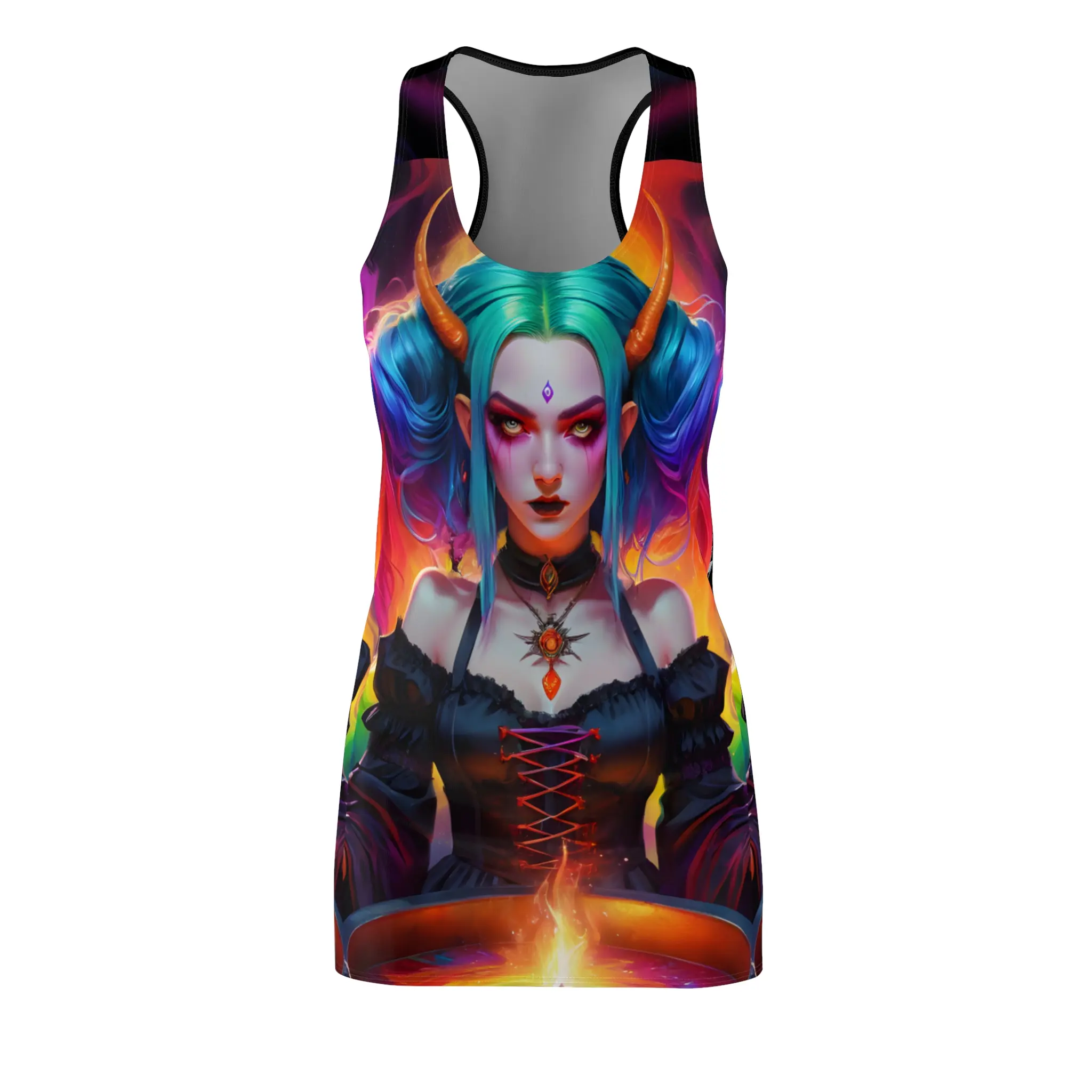 Goddess Lilith's Racerback Dress Rainbow Gothic Occult Style Witches Summer Casual Outfit Women's Alternative Fashion Cut & Sew Dress Fabric Womenswear Light Polyester Sporty Fit Side Seams Comfortable USA Made