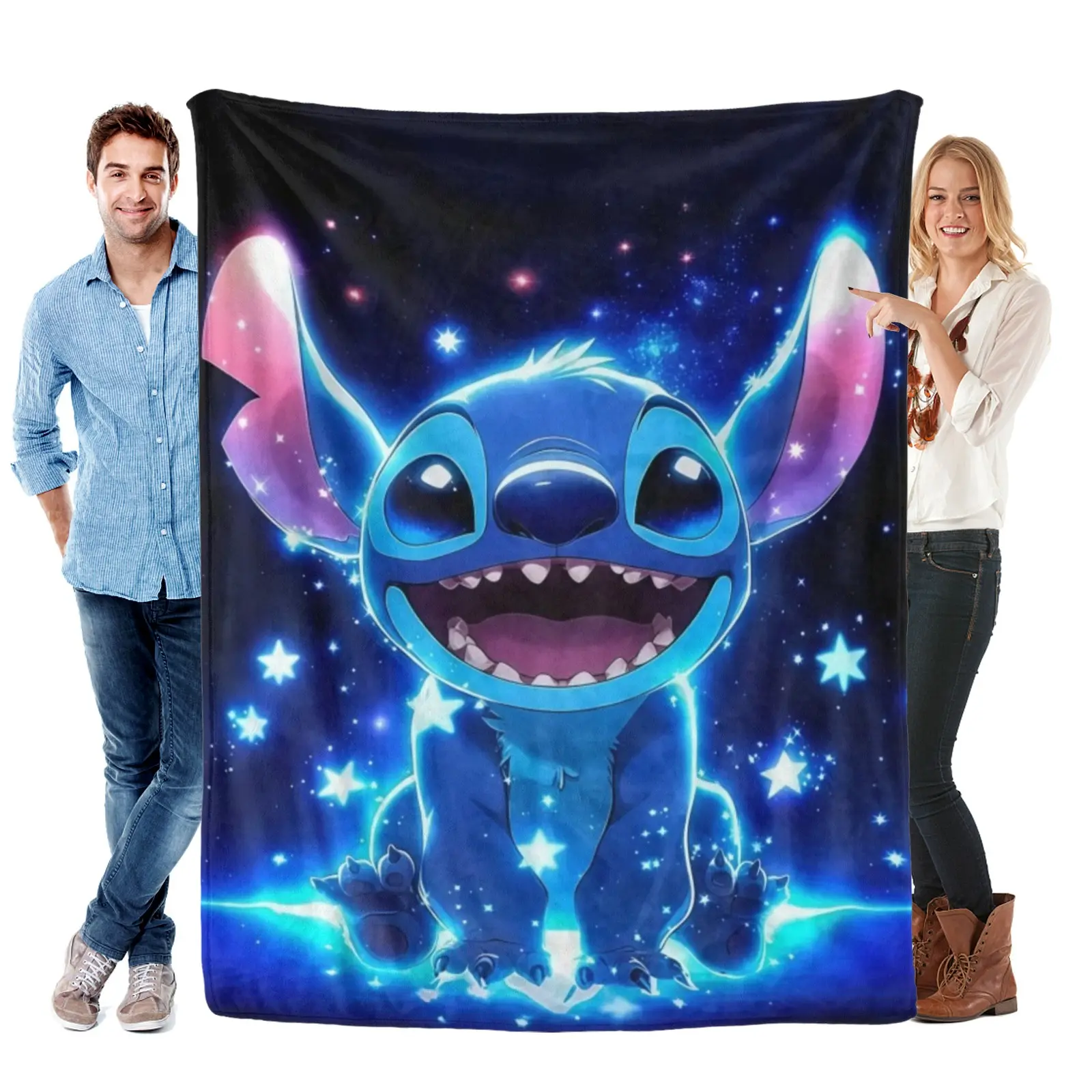 Disney Glowing Star Night Sky Stitch Blanket,Fluffy Fleece Throw,Disney Blanket For Teen Cosmic Themed Bedroom,Gift For Fantasy Aesthetic Girls