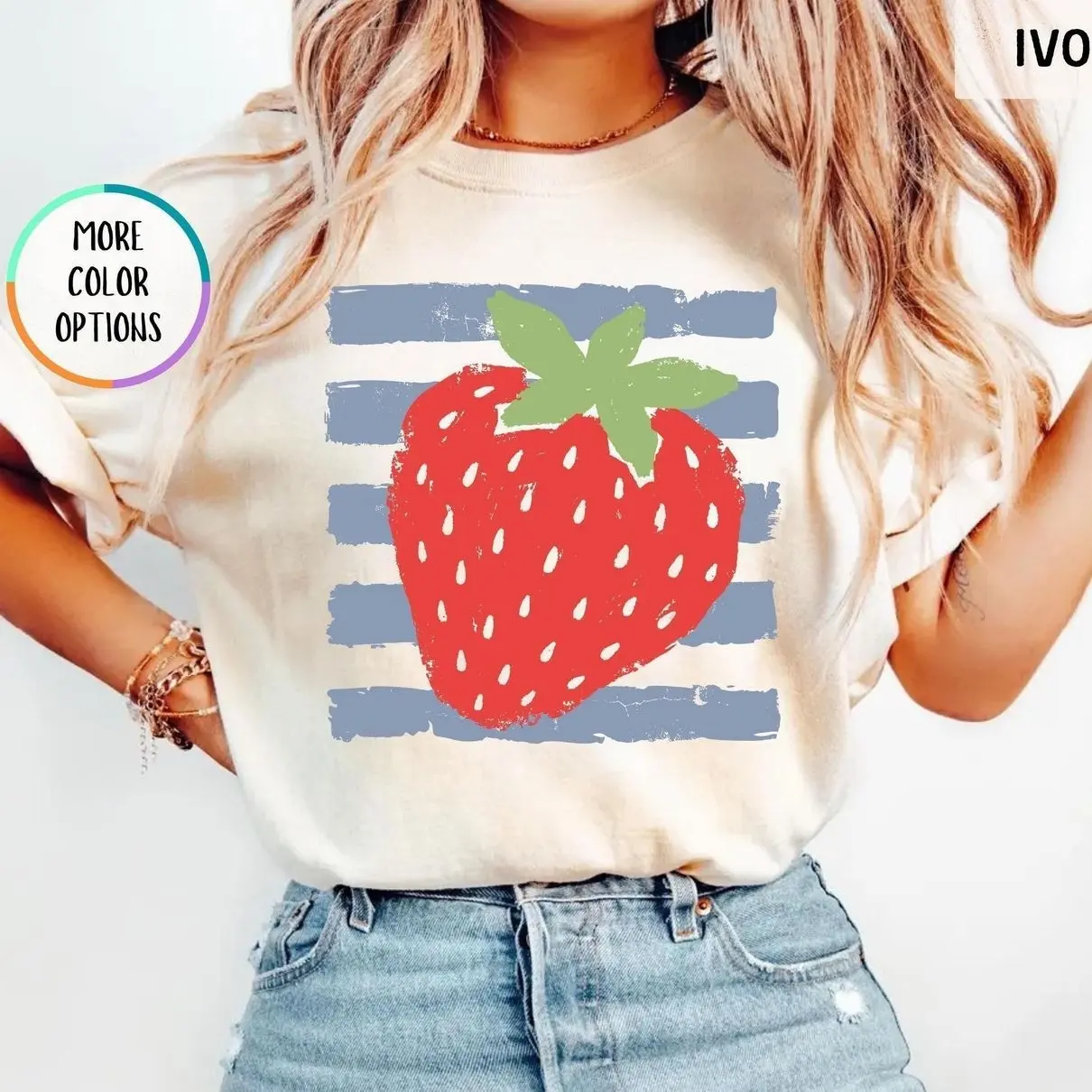 Comfort Colors Striped Strawberry T-Shirt, Pastel Fruit Graphic Tee, Coquette Berry Summer Shirt, Hand Drawn Strawberry Apparel, Cute Cottagecore Gift for Women & Men