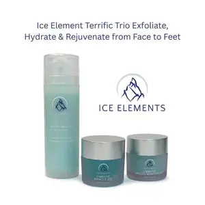 ICE ELEMENTS 2 Minute Miracle Terrific Trio | Exfoliate, Hydrate & Rejuvenate Face to Feet | Gel + Moisturizer + Body Soufflé
