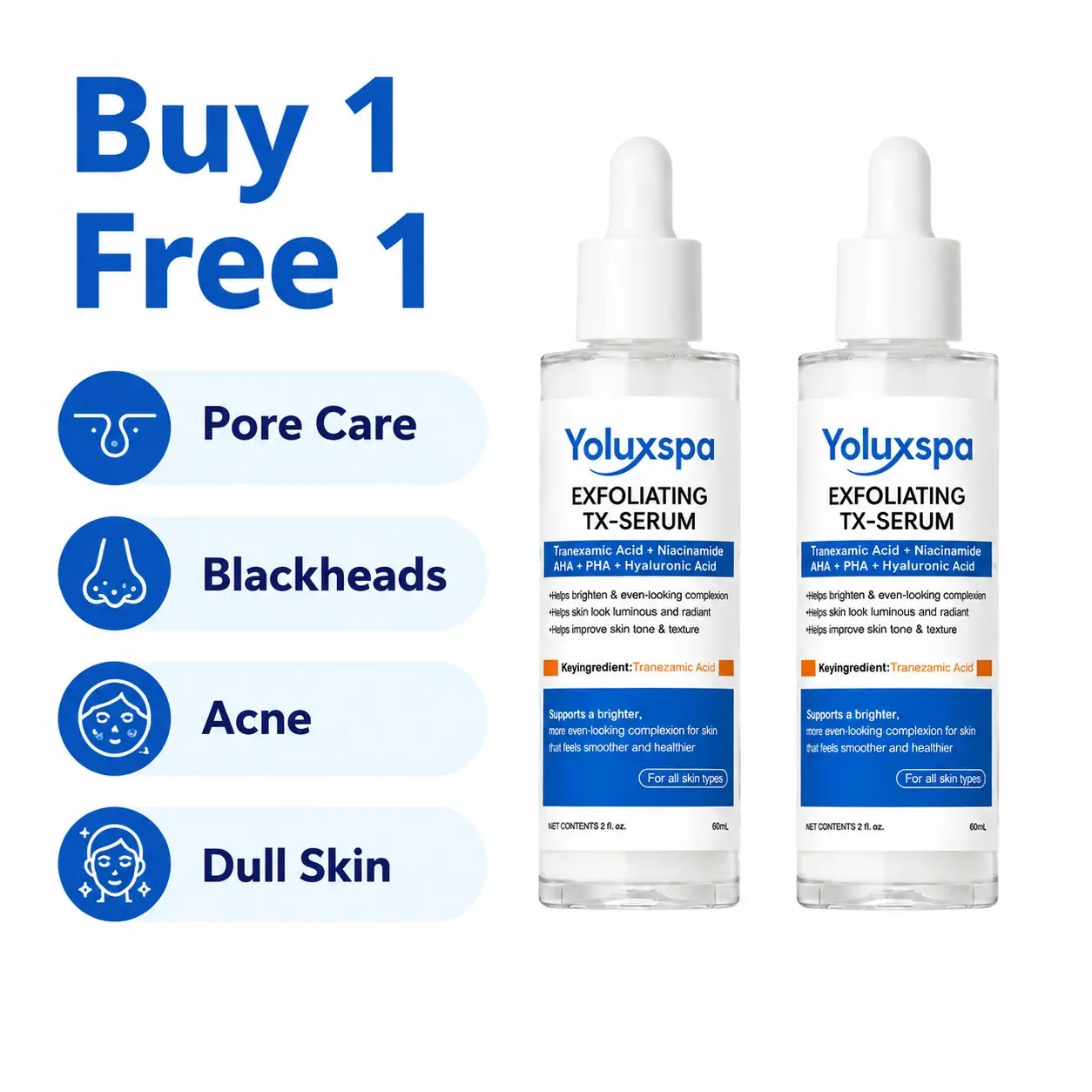 [Buy 1 Get 1 Free] YOLUXSPA Exfoliating TX-Serum 60ml, Tranexamic Acid & Niacinamide Gentle Peeling for Dark Spot Care