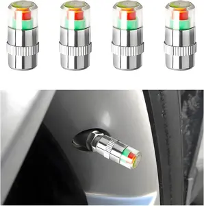 4 PCS Tire Pressure Monitor Valve Stem Caps, 2.4Bar 36 PSI Tire Pressure Sensor Indicator, 3 Color Eye Alert Pressure Monitoring Valve Stem Cover for Cars Trucks SUVs (Silver)