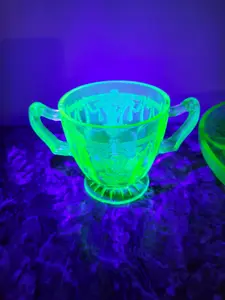 Vintage Hocking Green Cameo "Ballerina" Uranium Glass Sugar Bowl - 1930s