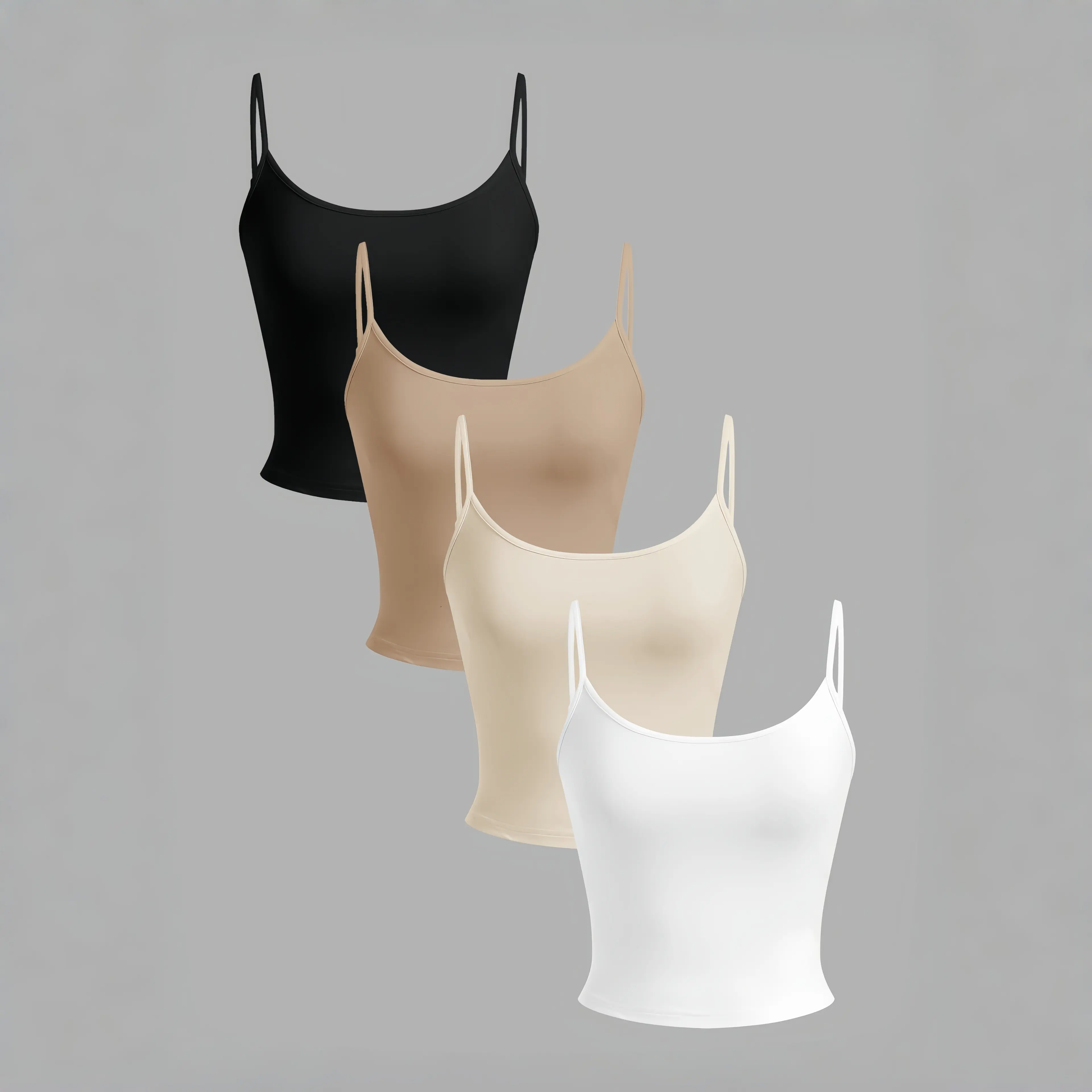 Women's 4-Pack Ribbed Camisoles YJ009 - Sleeveless, Elegant, Ultra-Comfortable, Lightweight, Thin, Breathable, Fitted Cut, Minimalist, Simple, Basic Plain Pattern, Adjustable Straps, Summer Casual Essential Tops (White, Blue, Black)