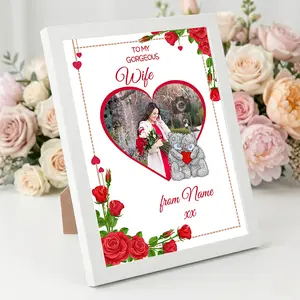 Personalized Wife Love Photo Frame 8x10 | Custom Romantic Rose Heart Picture Frame Gift | White / Black Frame & Print Only Option | Anniversary Gift for Wife