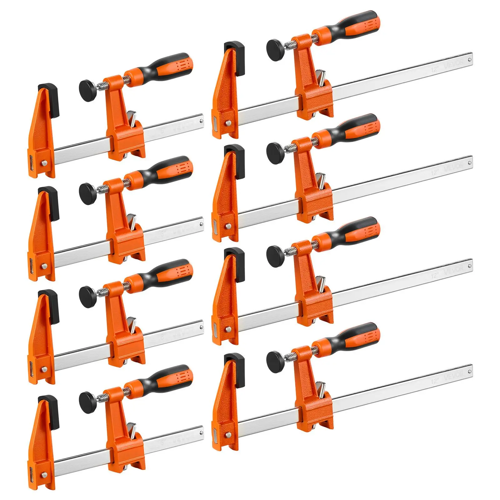 【DealsForYouDays】VEVOR F Clamps for DIY Enthusiasts, 8-Pack 6" & 12" Woodworking Clamps, 600 lbs Load Limit, Malleable Iron-Carbon Steel, Ergonomic Handle, Plastic Pad, Self-Locking, Raised End Stop, for Metalworking