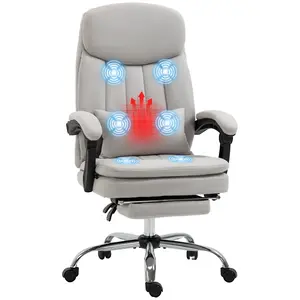 【GOOGREAT】Vinsetto Microfibre Executive Massage Office Chair, Swivel Computer Desk Chair, Heated Reclining Computer Chair with Lumbar Support Pillow, Light Gray