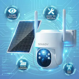 Affordable Solar Powered Home Security Camera Wireless Outdoor 2K 360° PTZ WiFi Surveillance Camera with AI Motion Detection, Color Night Vision, 2-Way Audio, IP65 Waterproof, SD & Cloud Storage