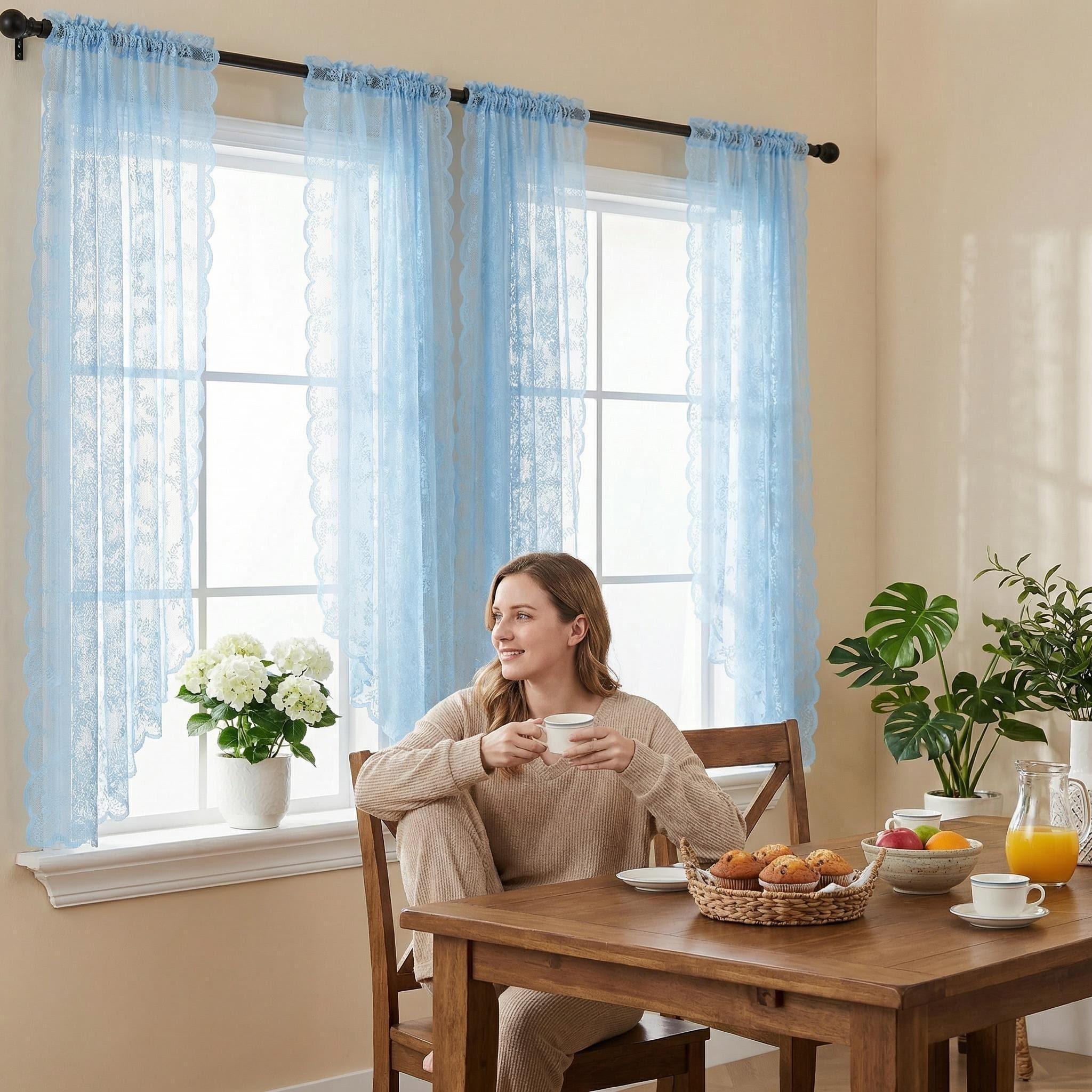 Window Wear 4 Panels, 34X63 Inches, woven lace fabric, kitchen curtain decoration, elegant and luxurious, pole-style, easy to install, can beautifully decorate your home, L46, L822