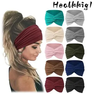 10pcs/Set Solid Colors Sports Headbands with Anti Slip Knotting, Valentine's Day Gift Wide & Soft Fashionable Bohemian Headband-Elastic Yoga Hair Mask, Non Slip Headbands for Running Sports, Yoga Turban Hair Bands-Hair Accessories for Women Daily Use Summ