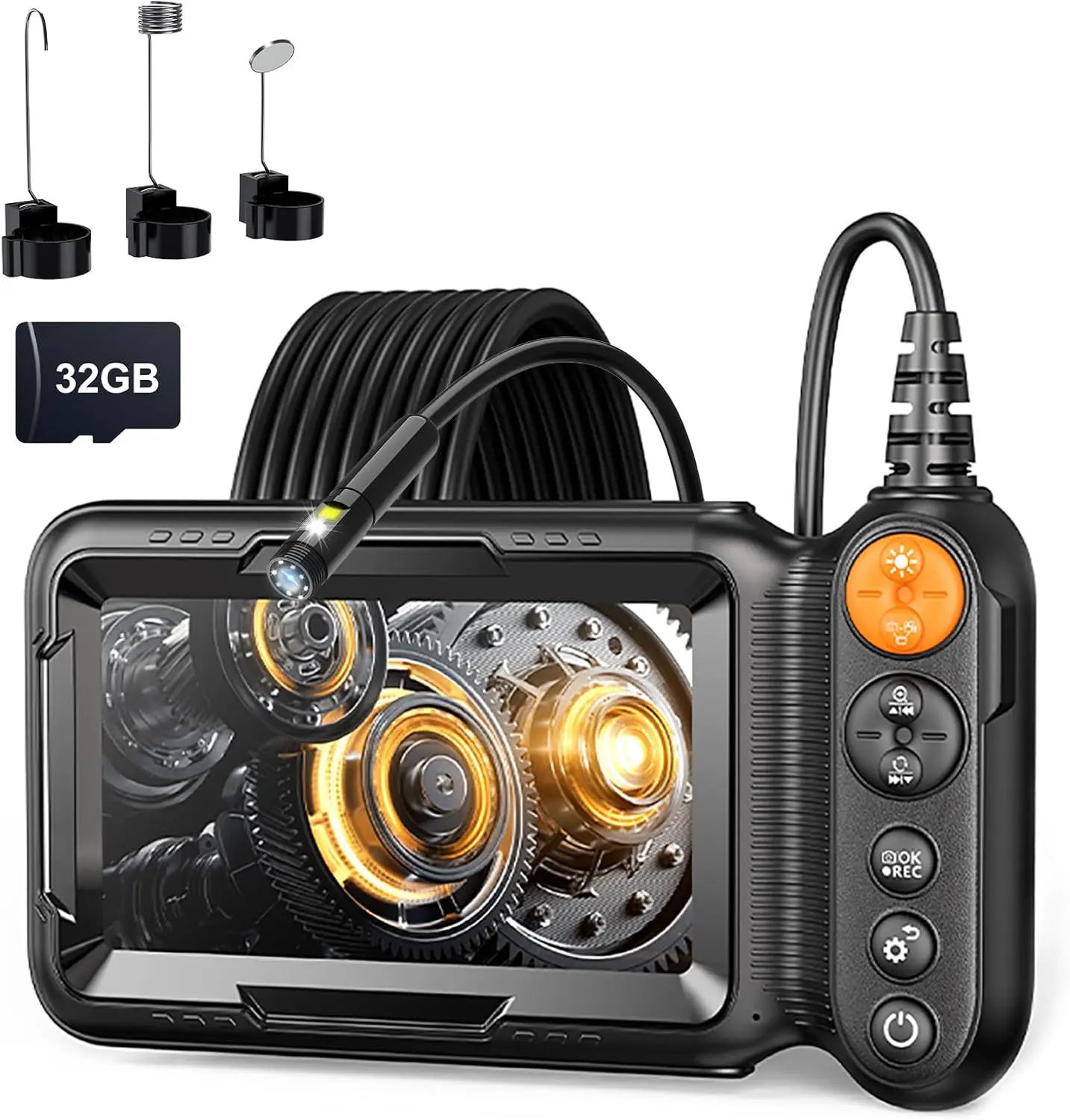 Dual-Lens Endoscope Camera with Light, 4K HD Borescope with 5" IPS Screen, Photo & Video Inspection Cameras with 32G SD Card, IP67 Waterproof Snake Camera, Cool Gadgets for Men, Women(16.5FT) father's day gifts