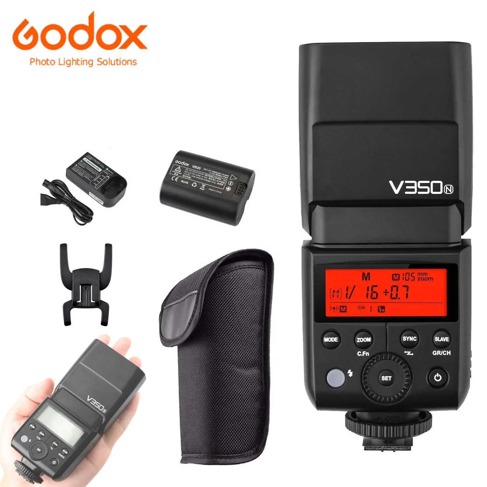 GODOX V350N TTL Camera Flash for Nikon, 1/8000s HSS, GN36, 0.1s-1.7s Recycle Time, 2000mAh Battery, 500 Full Power Flashes, Wireless Camera Accessories for Nikon D500 D3100 D3200 D3300 D3400 D5300 D5600 D7100 D7200 D7500 (V350-N), Cells, Rechargeable