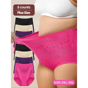 【Plus Size】 Solid Color High Waist Panty, Soft Comfy Breathable Knicker for Daily Wear, Women's Underwear for All Seasons